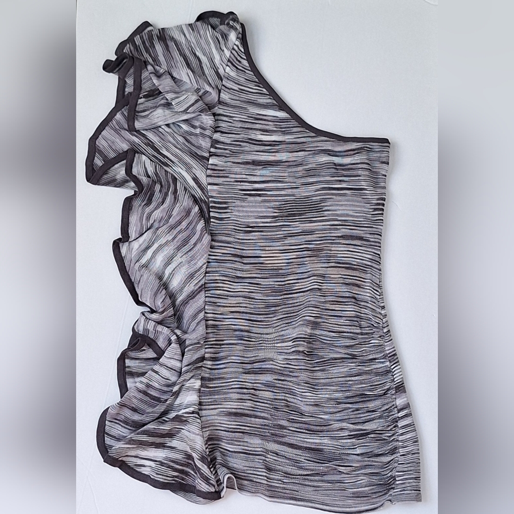 Marciano Asymmetric Ruffle Top Stretchy Sheer One Shoulder Bodycon Spacedye XS